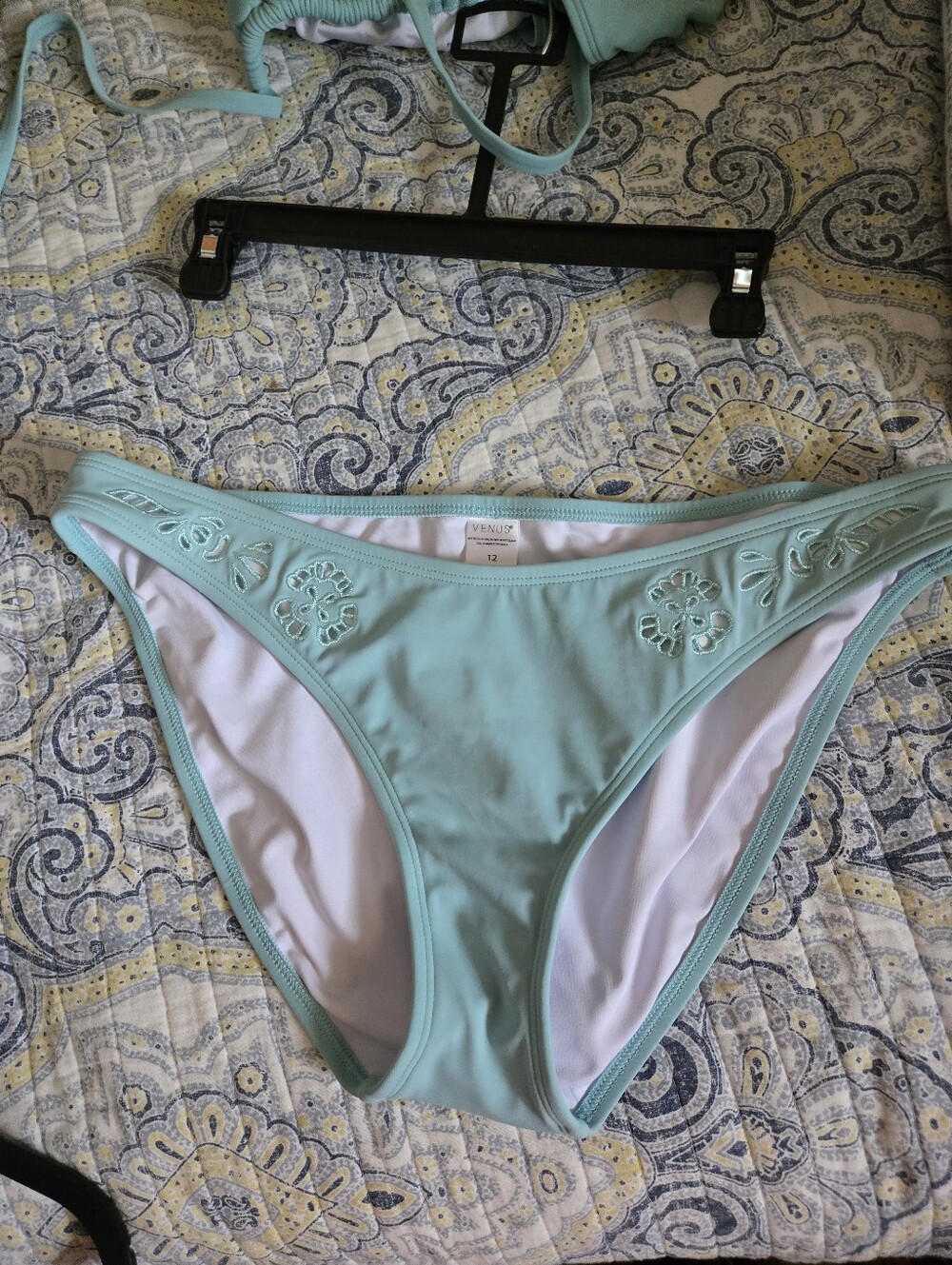 Venus size 12 Aqua Cutout Embroidered Triangle Bikini Set - Picture 3 of 5